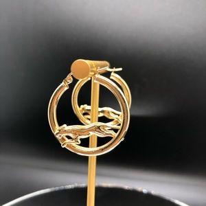 14k Solid Yellow Gold Panther Hoop Earrings